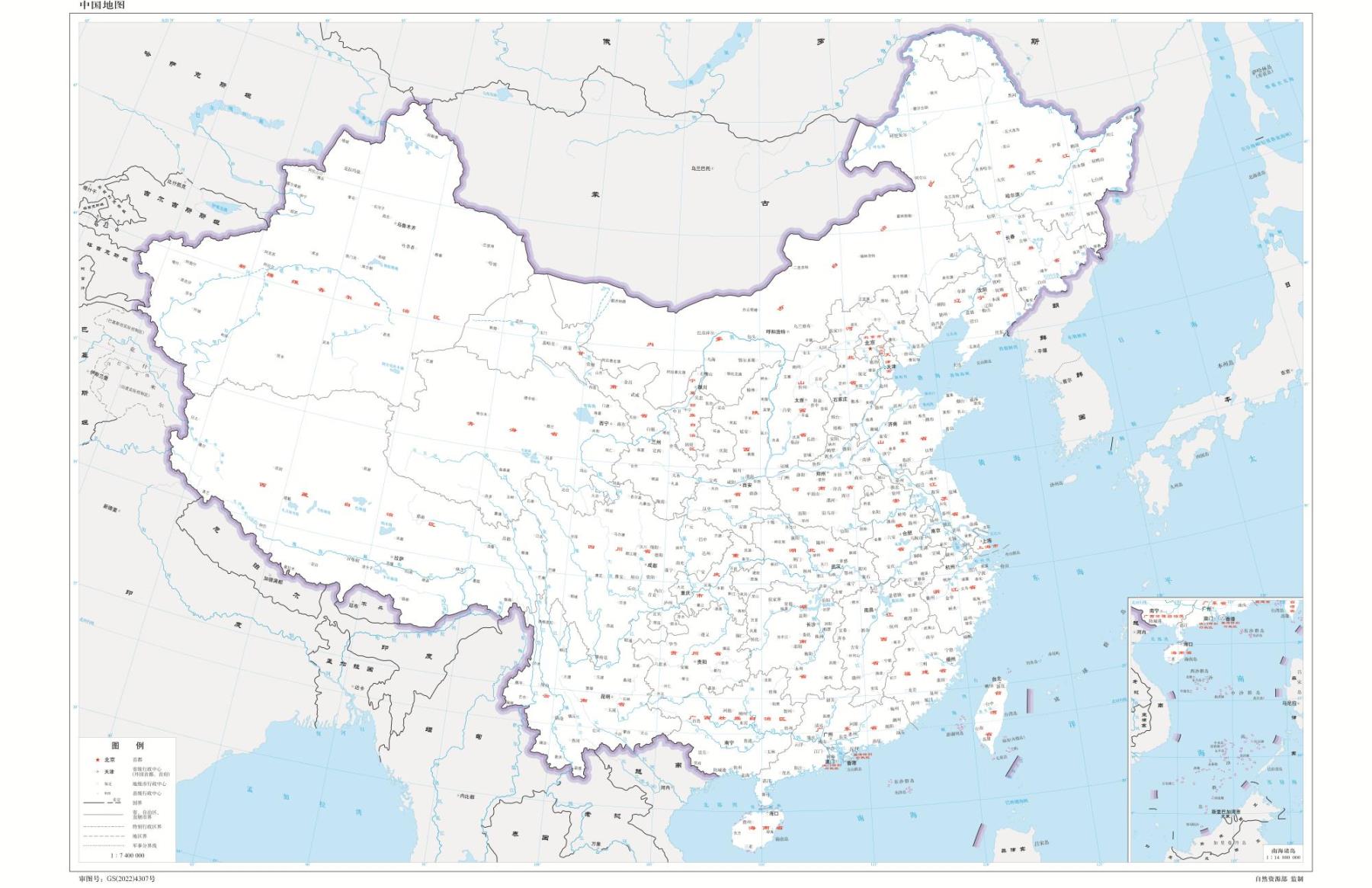 中国地图带城市-界线版 有邻国 有河流