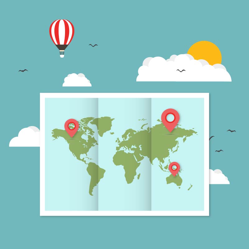 世界地图热气球样式世界地图轮廓单色