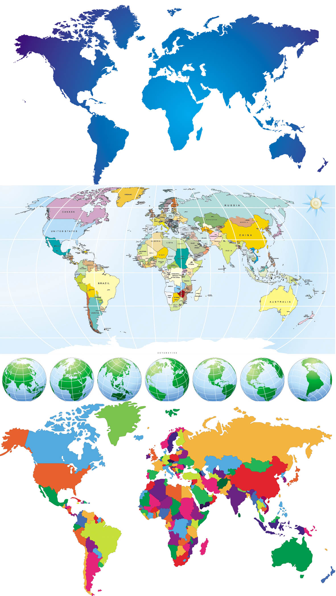 五款矢量世界地图_可随意编辑改色改文字