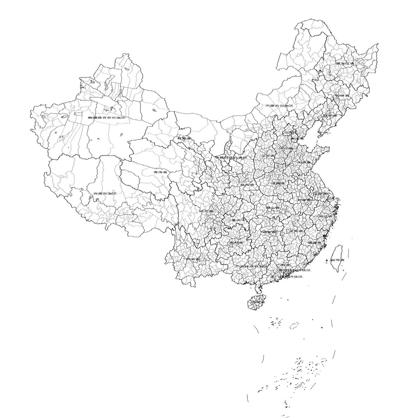 中国边界地图PPT、SVG格式边界地图全图高清版