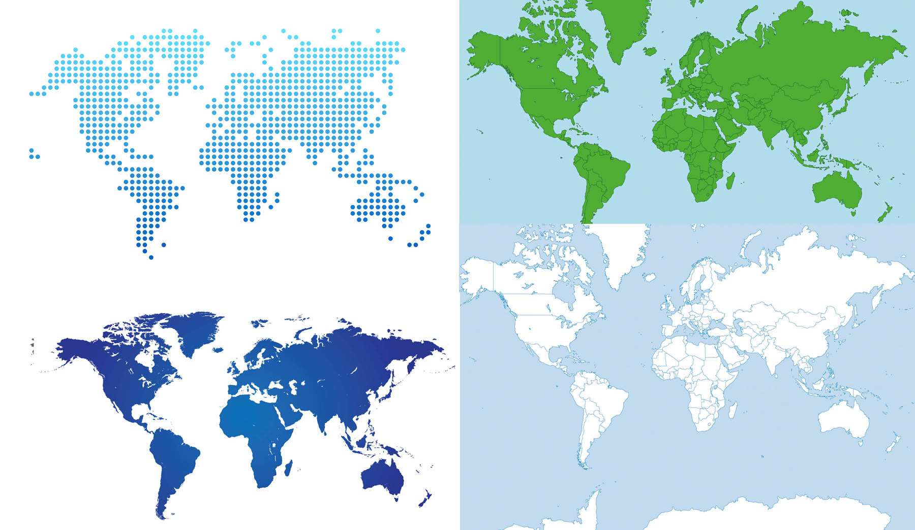 四款空白单色世界矢量地图