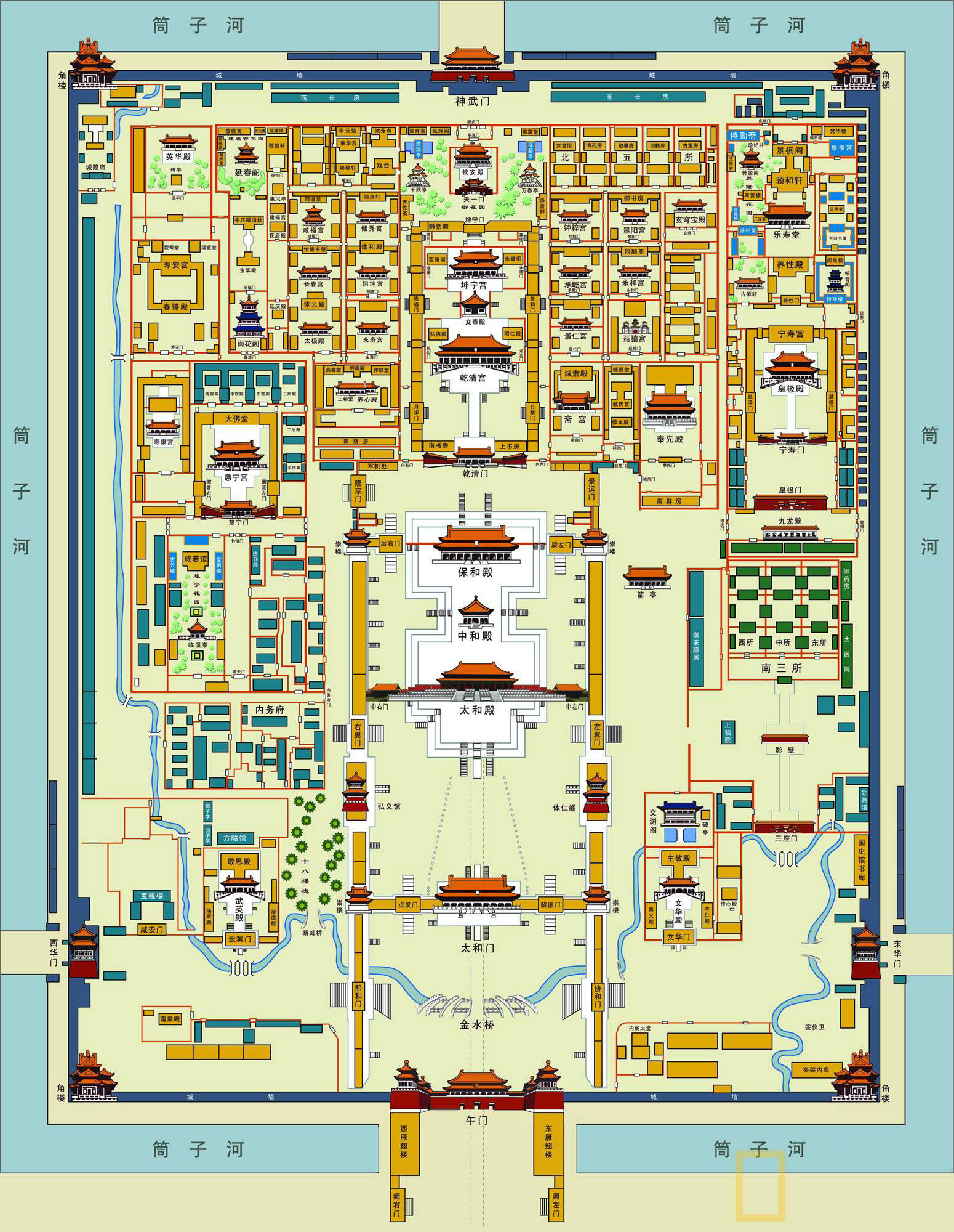 北京故宫游览地图-故宫建筑群平面图