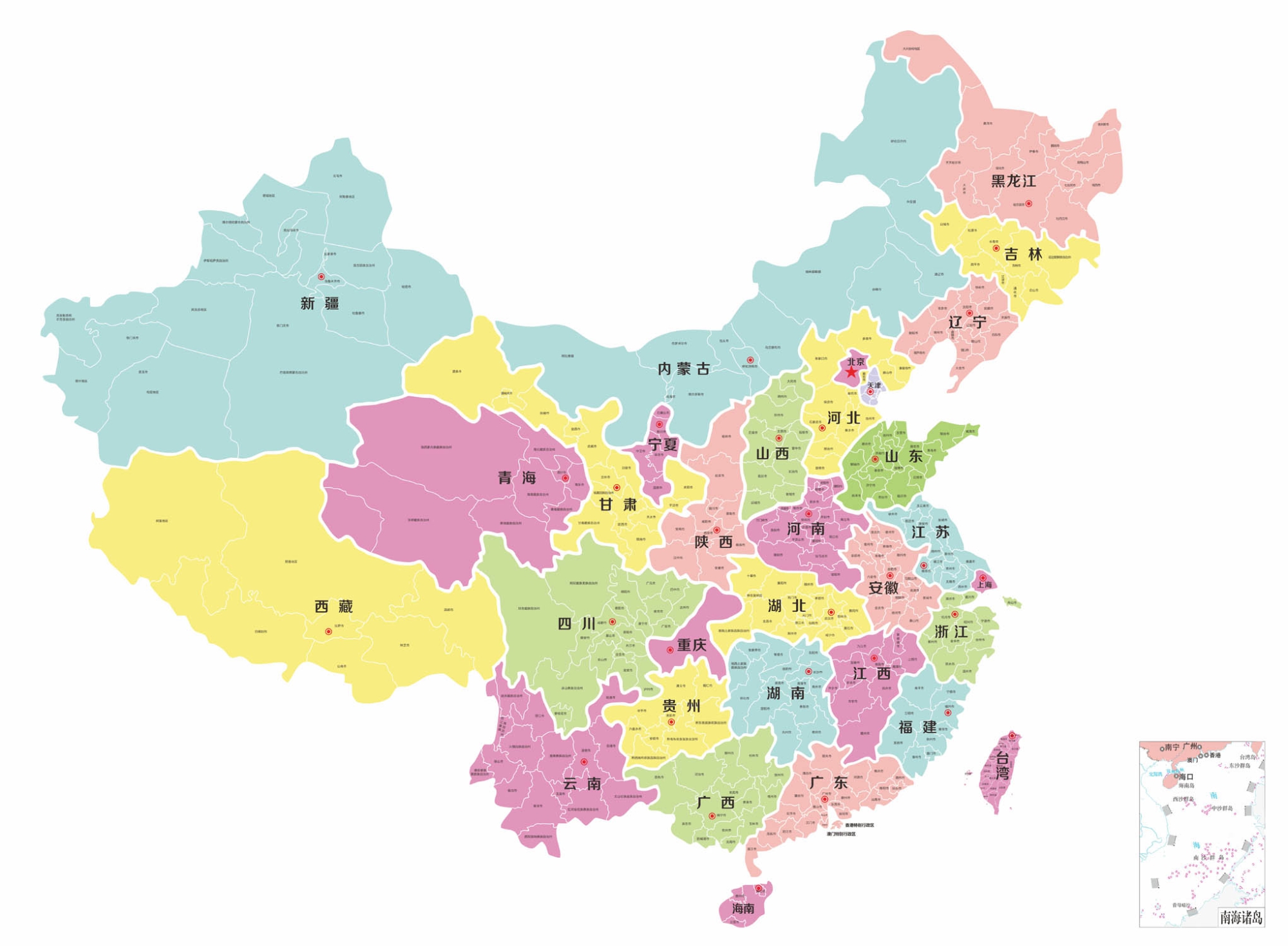 中国地图带地市级地图矢量素材设计文件（清晰省界）